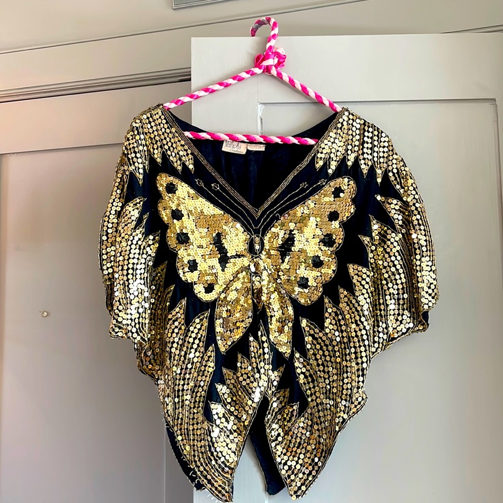 Vintage 1950s sequinned butterfly crop top